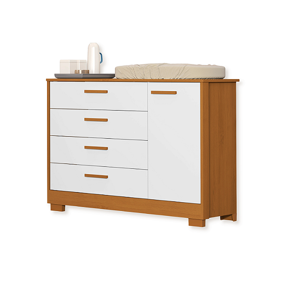 Cômoda Infantil 1 Porta e 4 Gavetas Zaki Branco Fosco/Savana