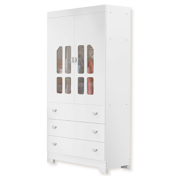 Guarda Roupa Infantil New Katatau 2 Portas 3 Gavetas Branco Fosco