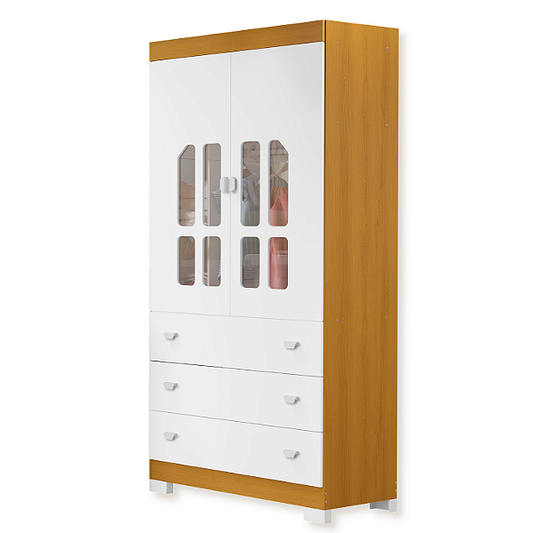 Guarda Roupa Infantil New Katatau 2 Portas 3 Gavetas Branco Fosco/Savana