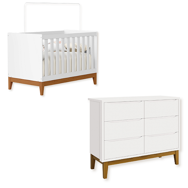 Quarto de Bebê Berço Flip + Cômoda Infantil 6 Gavetas Branco Fosco Classic