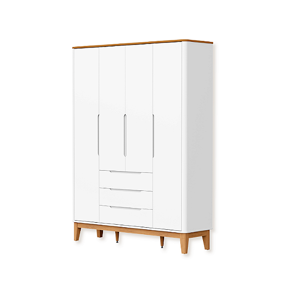 Guarda Roupa Infantil Boom 4 Portas 3 Gavetas Branco Fosco/Savana