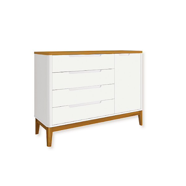 Cômoda Infantil Boom 1 Porta 4 Gavetas Branco Fosco/Savana