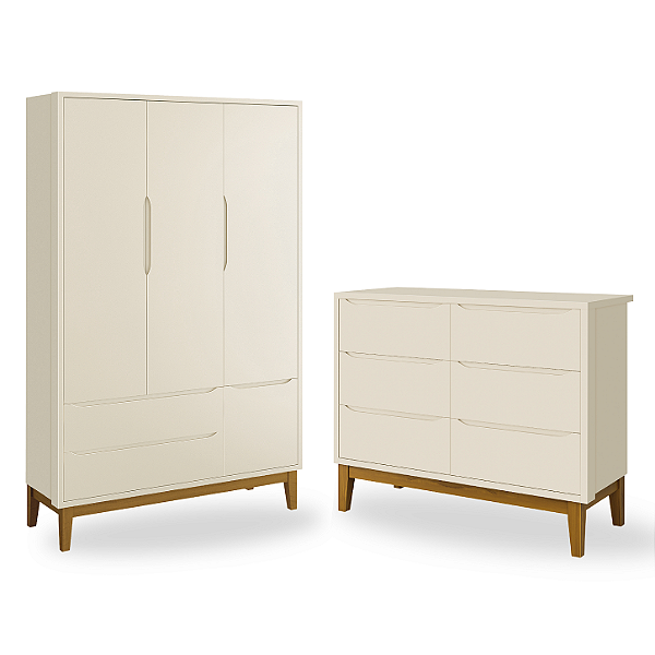 Quarto de Bebê Guarda Roupa Classic + Cômoda 6 Gavetas Areia Fosco