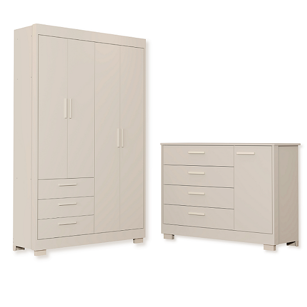Quarto de Bebê Guarda Roupa Zaki + Cômoda Infantil 1 Porta e 4 Gavetas Areia Fosco