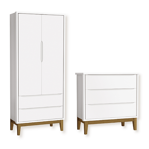 Quarto de Bebê Guarda Roupa Classic + Cômoda 3 Gavetas Branco Fosco