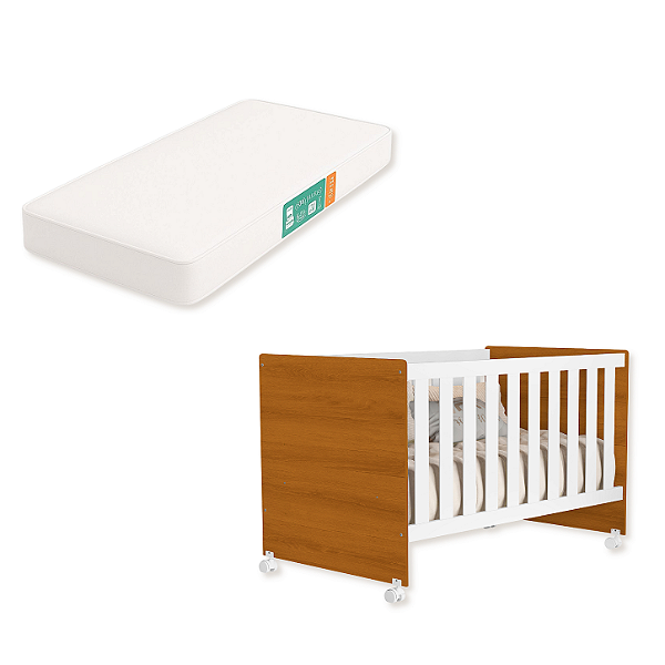Berço Americano Tico Branco Fosco/ Savana + Colchão