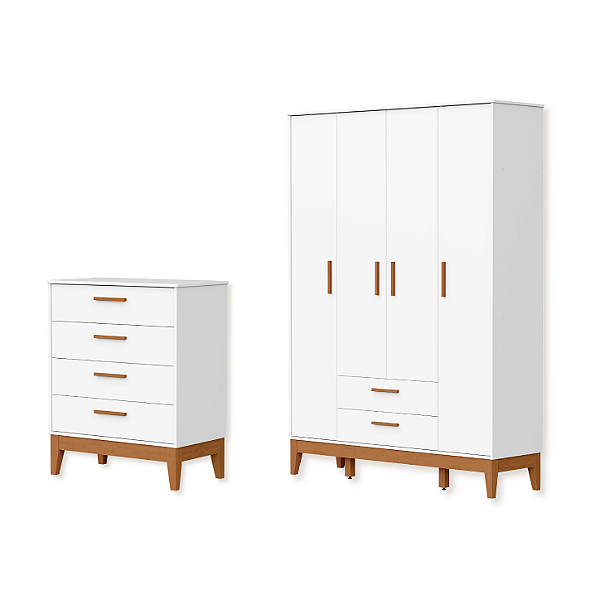Quarto de Bebê Guarda Roupa Flip + Cômoda Infantil 4 Gavetas Branco Fosco