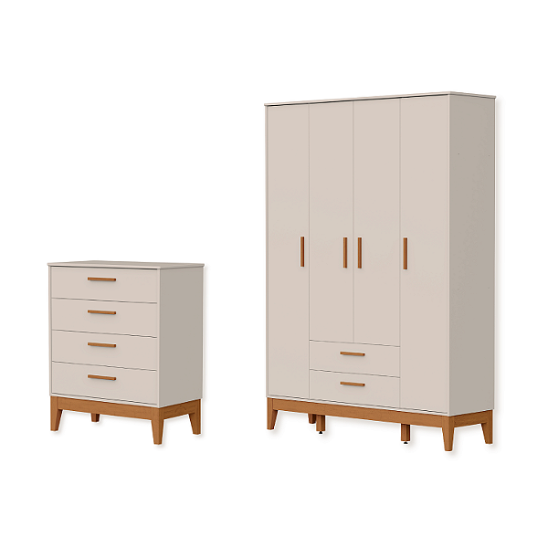 Quarto de Bebê Guarda Roupa Flip + Cômoda Infantil 4 Gavetas Areia Fosco