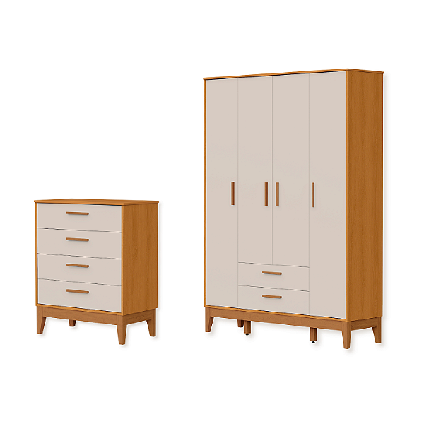 Quarto de Bebê Guarda Roupa Flip + Cômoda Infantil 4 Gavetas Areia Fosco/Savana