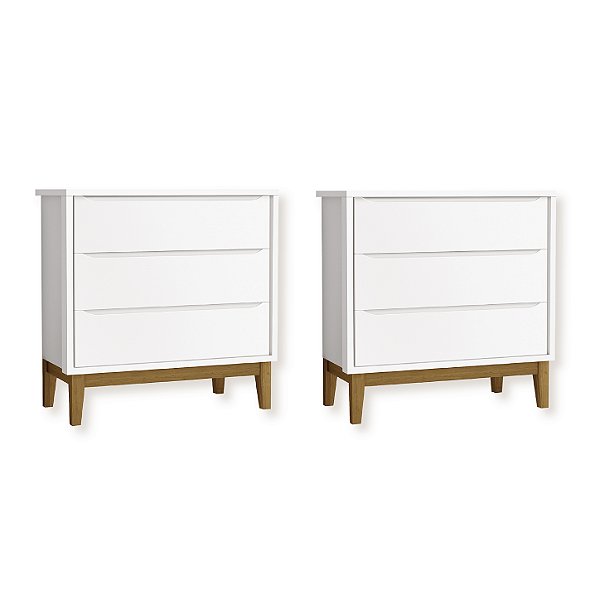 Kit 2 Cômoda Infantil 3 Gavetas Classic Branco Fosco