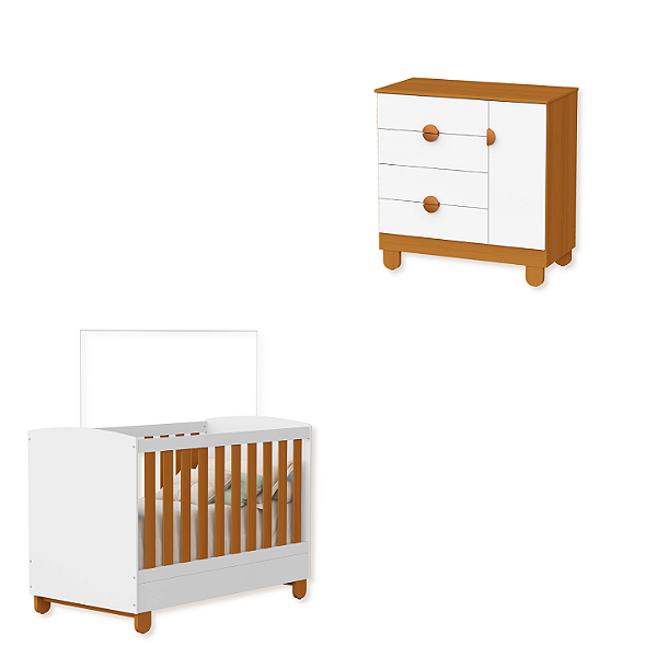 Quarto de Bebê Berço Americano + Cômoda Infantil Apolo Branco Savana