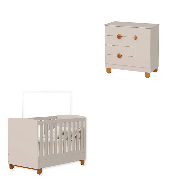 Quarto de Bebê Berço Americano + Cômoda Infantil Apolo Areia Fosco