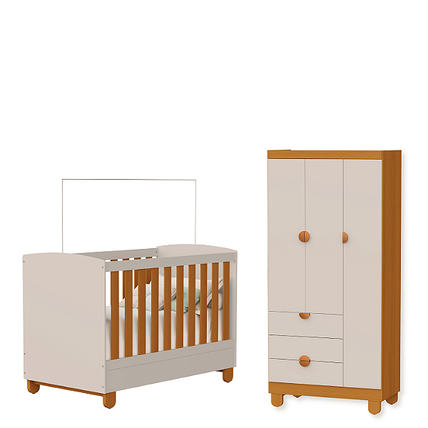 Quarto de Bebe Berço Americano + Guarda Roupa Infantil 3P 3G Apolo Areia Savana
