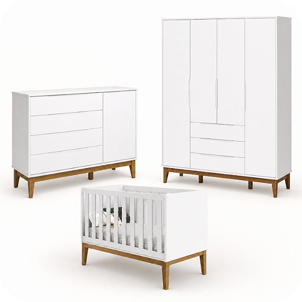 Quarto De Bebê Completo Classic Elfe Branco Amadeirado