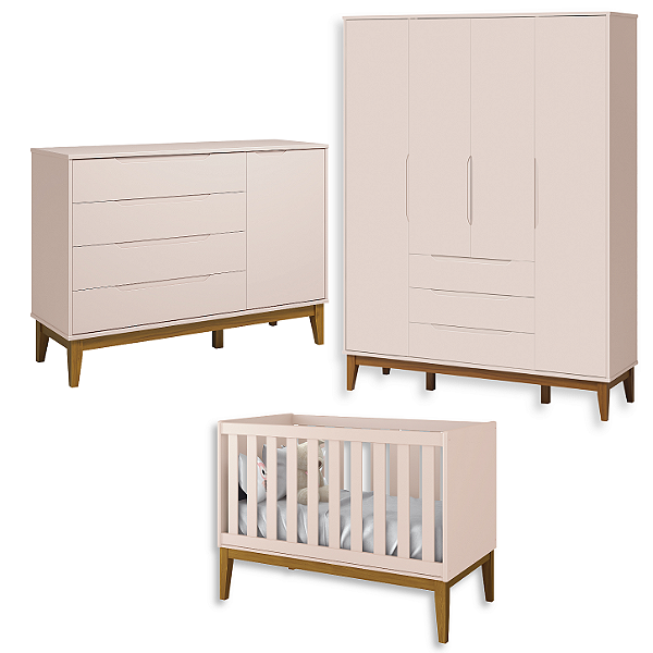 Quarto De Bebê Completo Classic Elfe Rosa Amadeirado