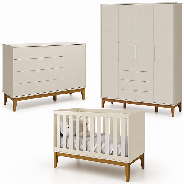 Quarto De Bebê Completo Classic Elfe Areia Amadeirado
