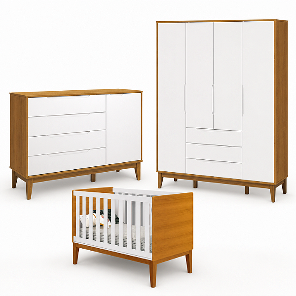 Quarto De Bebê Completo Classic Elfe Branco Savana Amadeirado