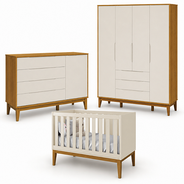 Quarto De Bebê Completo Classic Elfe Areia Savana Amadeirado