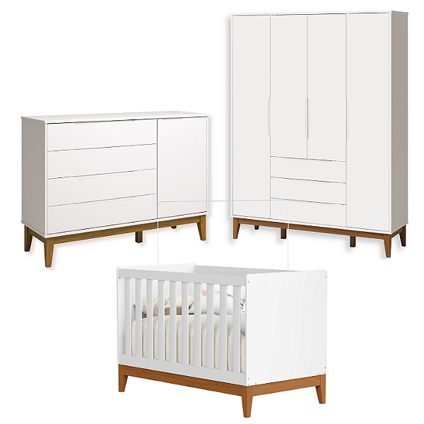 Quarto De Bebê Completo Classic Elfe Branco Amadeirado