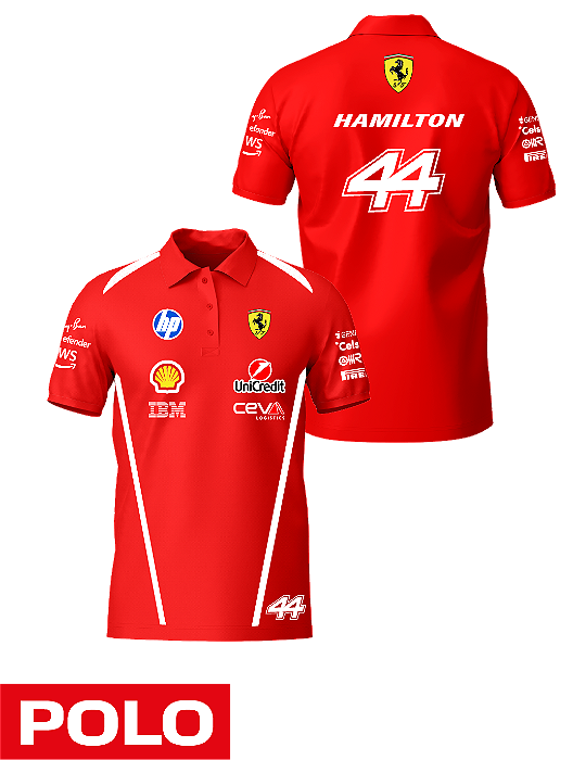 Camiseta Polo Ferrari 2026 - Lewis Hamilton - Vermelho