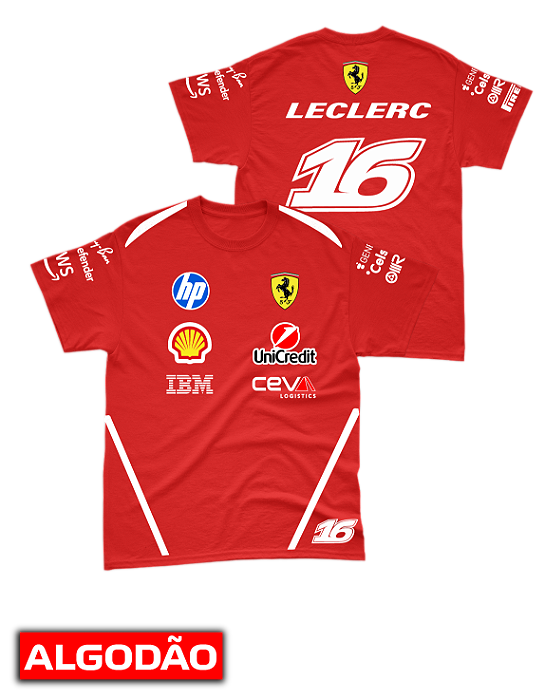 Camiseta Algodão Ferrari 2026 - Charles Leclerc - Vermelho