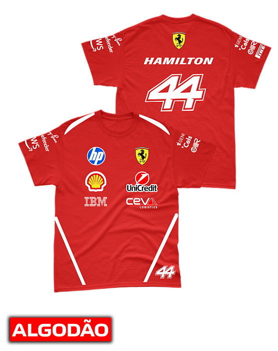 Camiseta Algodão Ferrari 2026 - Lewis Hamilton - Vermelho