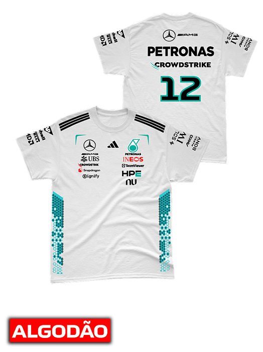 Camiseta Algodão Mercedes 2026 - Kimi Antonelli - Branco