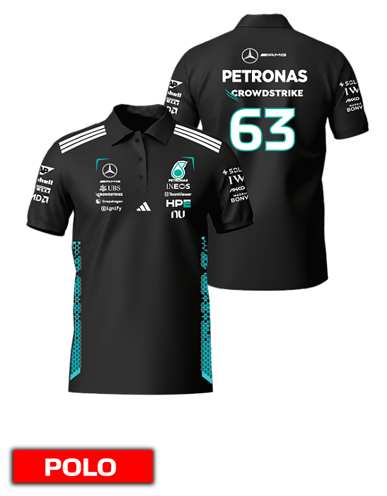 Camiseta Polo Mercedes 2026 - George Russel - Preto