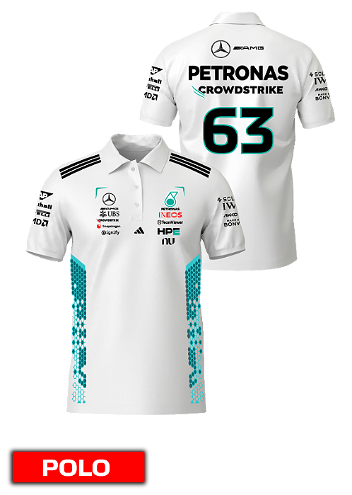 Camiseta Polo Mercedes 2026 - George Russel - Branco