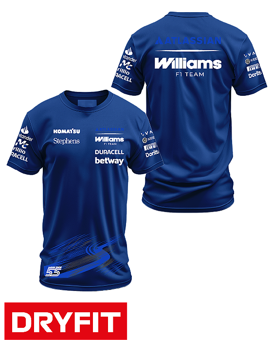 Camiseta Dryfit Williams 2026 - Carlos Sainz - Azul Marinho