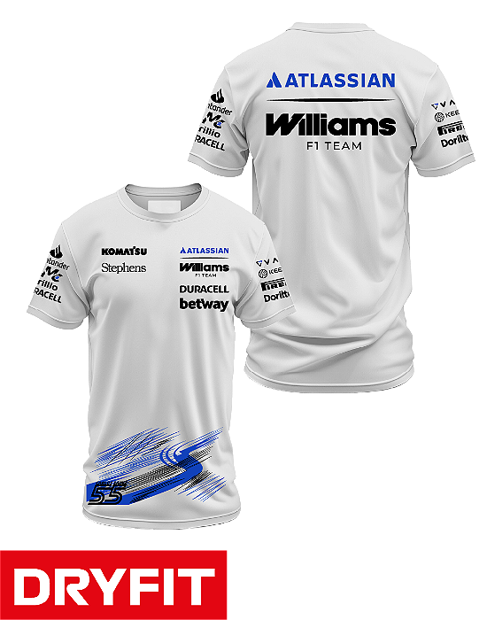 Camiseta Dryfit Williams 2026 - Carlos Sainz - Branco