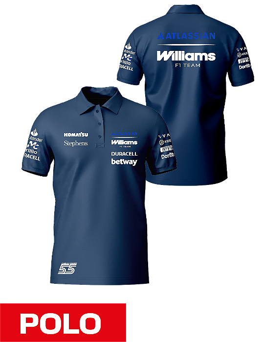 Camiseta Polo Williams 2026 - Carlos Sainz - Azul Marinho