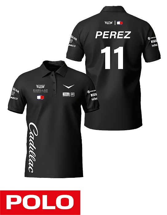 Camiseta Polo Cadillac 2026 - Sergio Perez - Preto