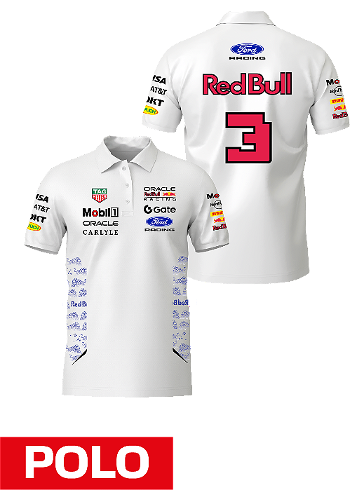 Camiseta Polo Red Bull Ford 2026 - Max Verstappen - Branco