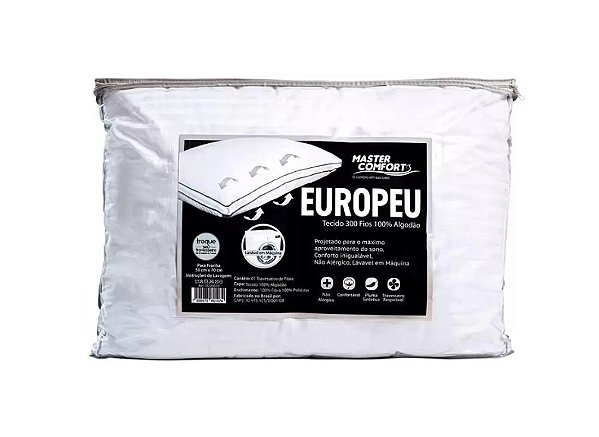 Travesseiro Europeu Toque de Pluma 100% Algodão Lavável 50x70cm