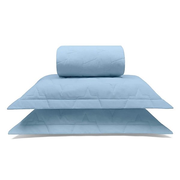 Colcha Casal com Porta Travesseiro 180 Fios Sleep Buettner Azul
