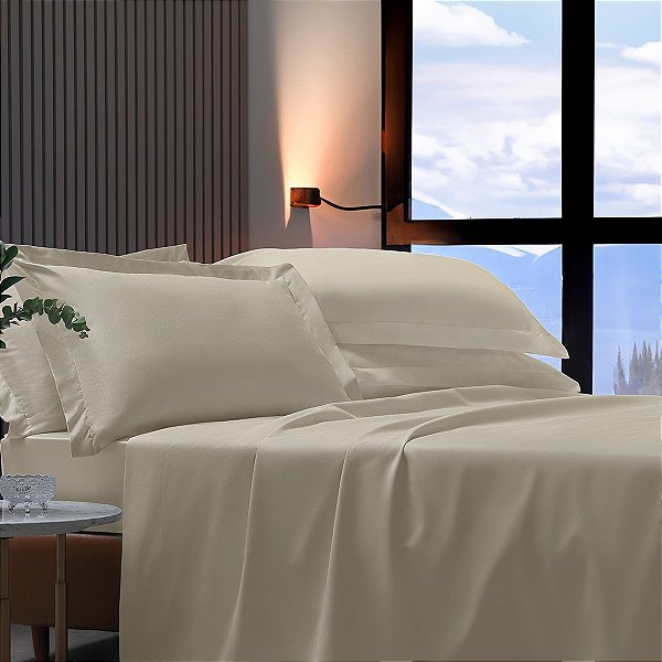 Jogo de Cama King 4 Peças Liso Nobless Percal 300 Fios 100% Algodão Toque Acetinado Appel