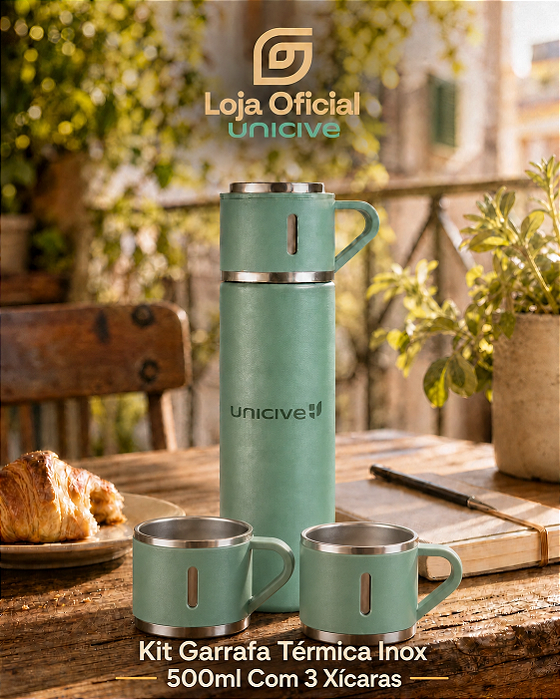 Kit Garrafa Térmica Inox 500ml com 3 Xícaras