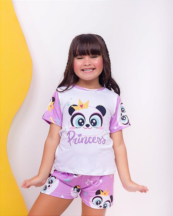 Pijama Adulto Fem Panda Arco Íris - Curto