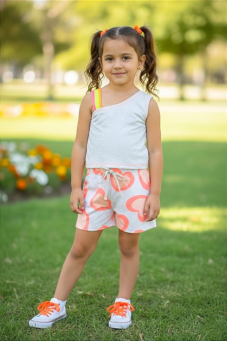 Conjunto Short Corações Laranja