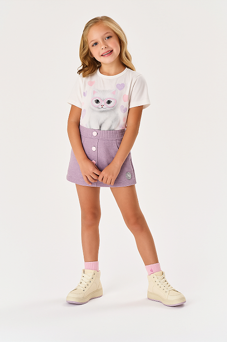 Conjunto Short  Saia Lilas Gatinho