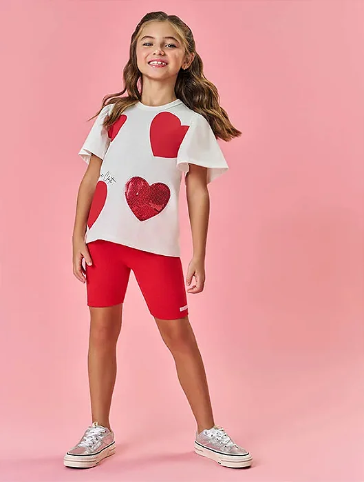 Conjunto Coração Paetê Vermelho