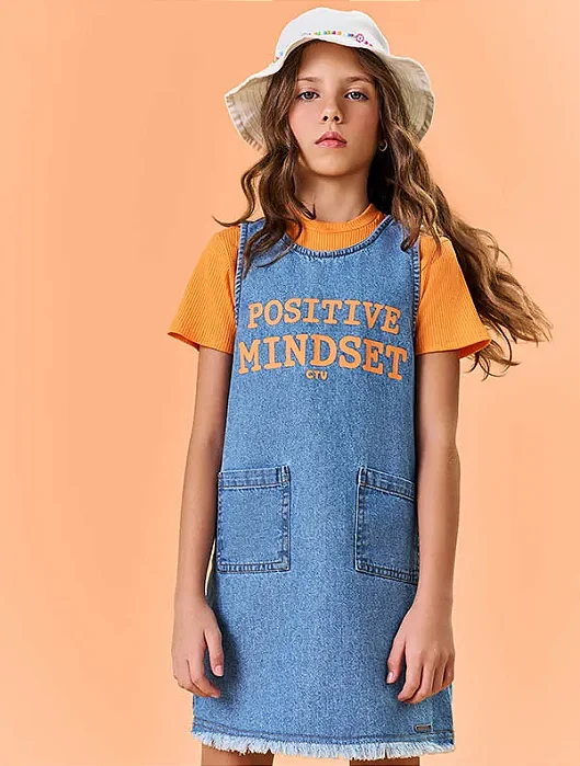 Salopete Positive Jeans E Laranja Catavento