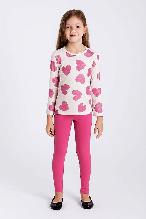 Conjunto legging rosa blusa Coração