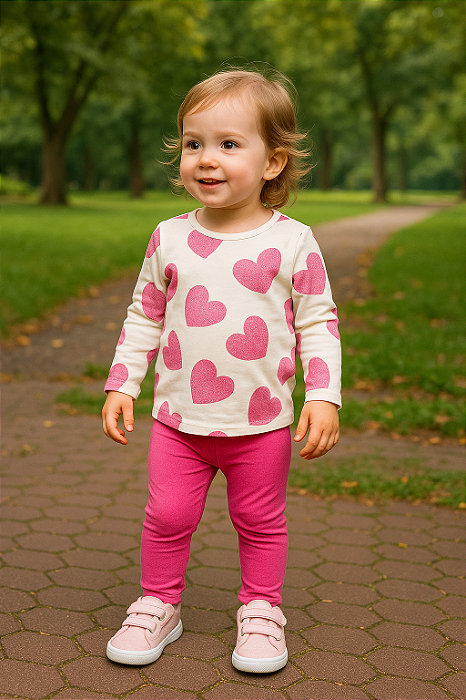 Conjunto legging rosa blusa Coração