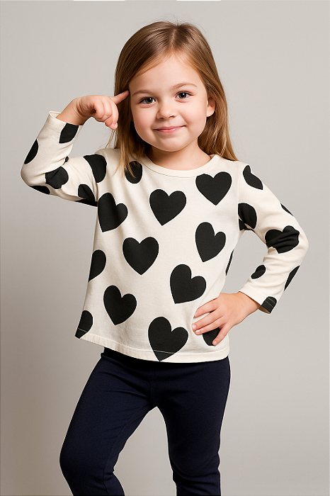 Conjunto legging  blusa coração P&B