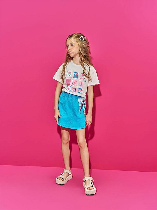Conj Blusa e Short/saia Natural/Azul Hawai