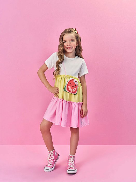 Vestido Frutinha Charmosa – Saia 3 Marias + Bolsinha