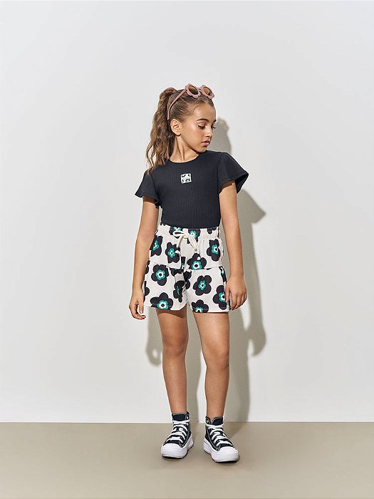 Conjunto Menina Be Kind Margaridas Preto Beli.me