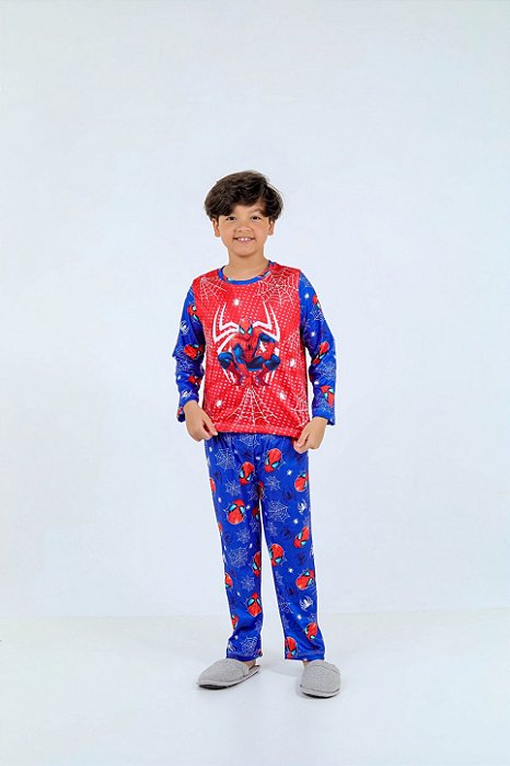 Pijama Suede Manga Longa Homem Aranha Azul